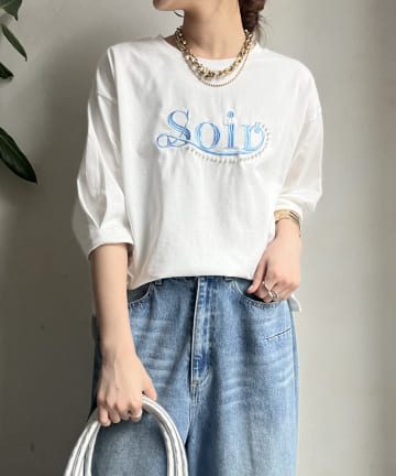 DOUDOU(ドゥドゥ) 【WEB限定】パールロゴ刺繍タックスリーブプルオーバー