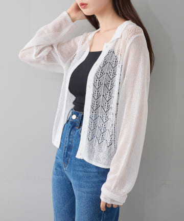 OUTLET(アウトレット) 【Kastane】襟付き透かし編みカーディガン