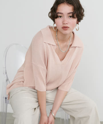 LARUTA(ラルータ) ［Web限定］スキッパー半袖ニットプルオーバー