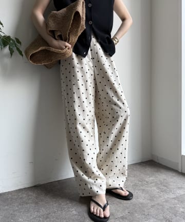 DOUDOU(ドゥドゥ) レーヨン麻ドットパンツ