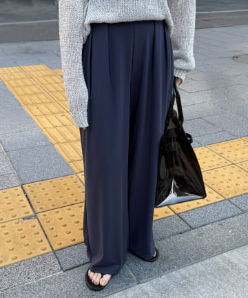 DOUDOU(ドゥドゥ) 【夏の味方！快適・細見え・ノンストレス！】カットジョーゼットタックパンツ