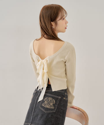 OUTLET(アウトレット) 【Chico】バック開きリボンリブニット