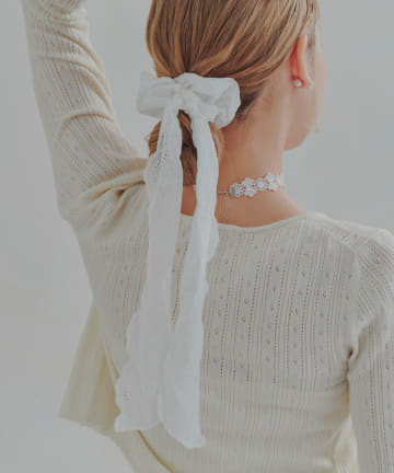 Lattice(ラティス) リボン付きコットン風レースシュシュ