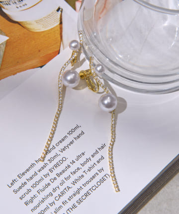 Lattice(ラティス) 【ホワイトメタル】パールビジューイヤリング