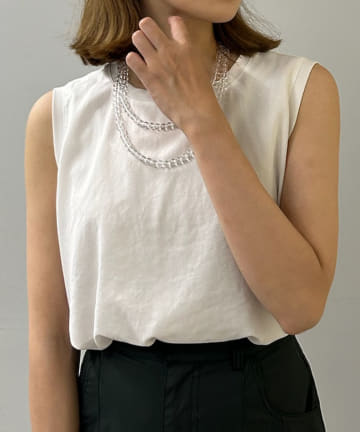 OUTLET(アウトレット) 【SHENERY】ストレッチシフォンノースリーブブラウス