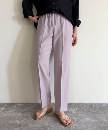 リネン混バイオツイルテーパードパンツ