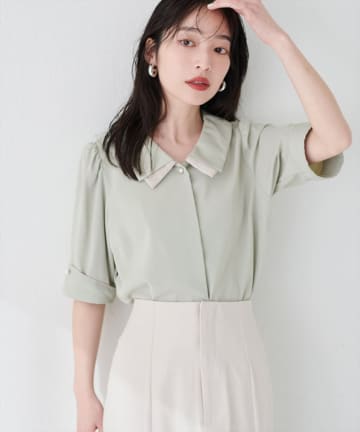 natural couture(ナチュラルクチュール) 【WEB限定】osono配色重ね衿三角カフスブラウス
