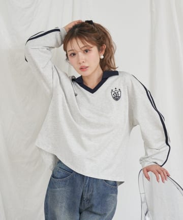 RAY CASSIN(レイカズン) 襟スキッパーラインルーズTシャツ
