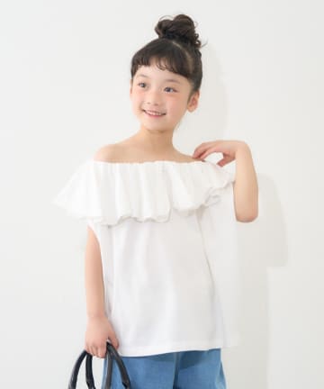 【WEB限定】【KIDS】アシメ襟フリルボリュームギャザートップス