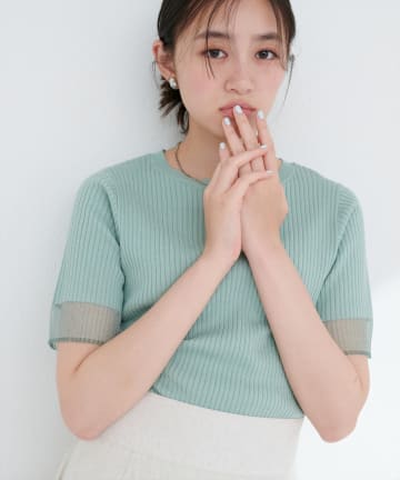 natural couture(ナチュラルクチュール) 袖口シアー強撚リブニット