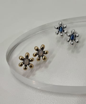 カラーストーンフラワーピアス