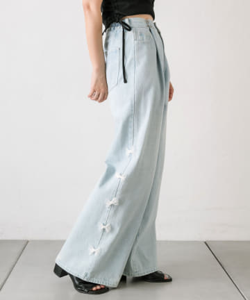 【WEB限定/S・Mサイズ展開/リバイバル】メニ―リボンデニムパンツ