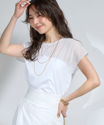 La boutique BonBon(ラブティックボンボン) 【程よいトレンド】シアー切り替えビスチェ風フレンチカットソー