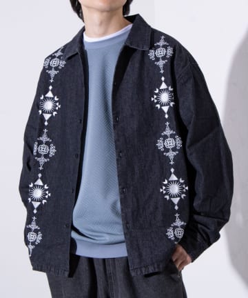 【GLOSTER】6.5オンス デニム刺繍 ロングスリーブシャツ 長袖シャツ