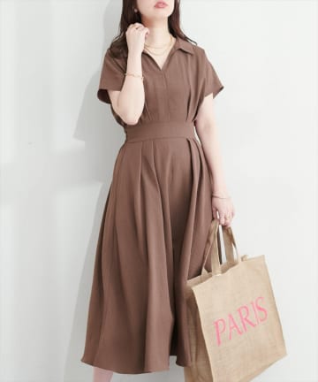 natural couture(ナチュラルクチュール) 【大人気リバイバル】涼しげスキッパー衿お上品ワンピース