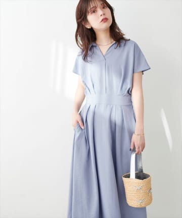 【WEB限定】涼しげスキッパー衿お上品ワンピース(Lサイズ)
