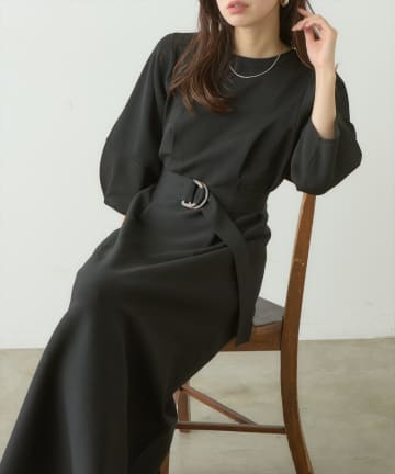 natural couture(ナチュラルクチュール) 【WEB限定】ランタンスリーブポリニットワンピース