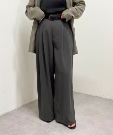 Omekashi(オメカシ) 【新色追加/チャコール】【マイナス3キロ見え◎】タックワイドスラックス