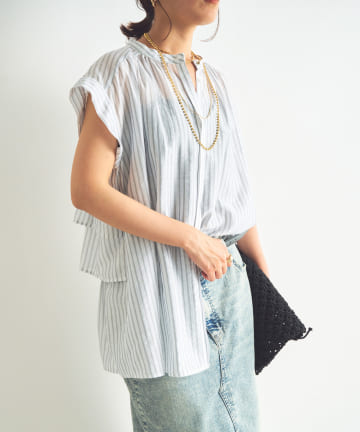 un dix cors(アンディコール) 《後ろ姿も綺麗に決まる◎》シアードビーストライプブラウス