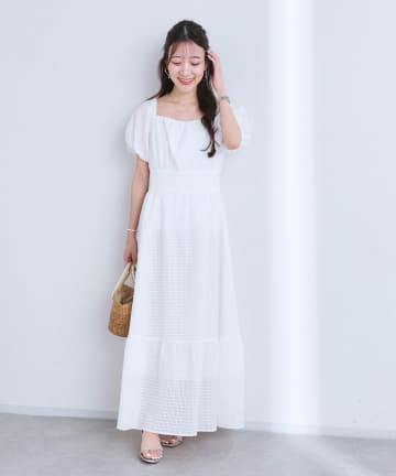 La boutique BonBon(ラブティックボンボン) 【最強モテ】シアーチェックパフスリーブワンピース