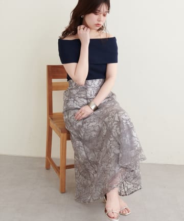 natural couture(ナチュラルクチュール) osono長さ変えれるチュール刺繍レーススカート