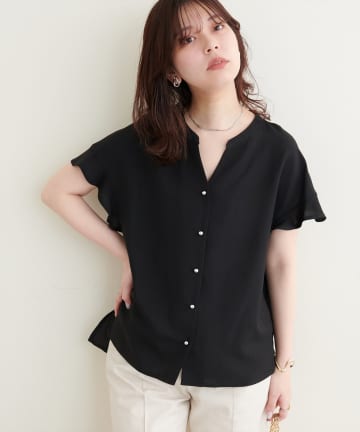 natural couture(ナチュラルクチュール) 麻調合繊フリル袖ブラウス
