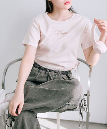 OLIVE des OLIVE(オリーブ デ オリーブ) 【プチプラ】キラキラドロストTシャツ