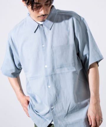 【GLOSTER】強撚シャンブレー半袖シャツ オーバーシャツ