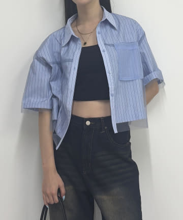 -goocy-(グーシー) チュール被せ半袖ボックスシャツ