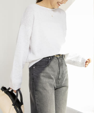 NOLLEY'S(ノーリーズ) 《手洗い可能》テープヤーンボートネックプルオーバーニット