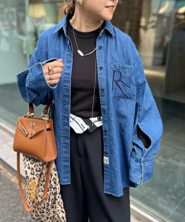 RM denim】スリットクロップドハイウエストデニム（デニムパンツ