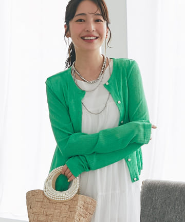 La boutique BonBon(ラブティックボンボン) 【冷房対策におすすめ】シアーネップカットカーディガン