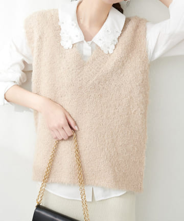 NICE CLAUP / OLIVE des OLIVE OUTLET(ナイスクラップ  / オリーブ デ オリーブ アウトレット) 【natural couture】テディヤーンミドル丈ニットベスト
