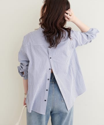 natural couture(ナチュラルクチュール) osonoバック釦スタンドカラーシャツ