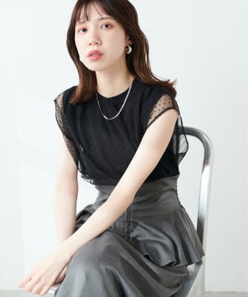 natural couture(ナチュラルクチュール) チュールニットレイヤードTOPS