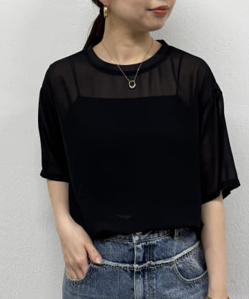 シフォンハーフスリーブプルオーバー