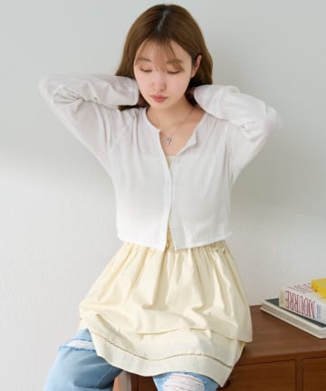 Kastane(カスタネ) 【7.19(土)12:00新色発売/2サイズ展開/5色展開】コットンレースチビカーディガン