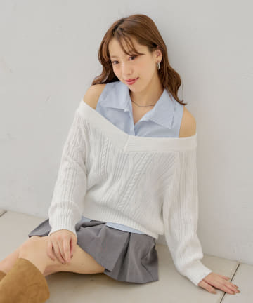 OUTLET(アウトレット) 【Chico】ノースリシャツ＋オフショルニット