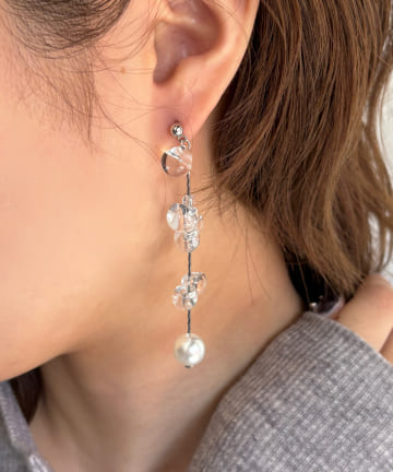 クリアパールロングピアス