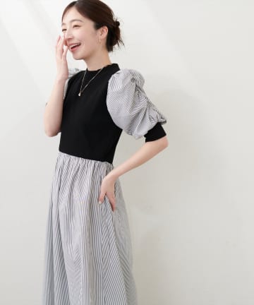 【WEB限定】袖コンシャスドッキングワンピース