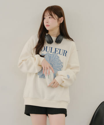 NICE CLAUP / OLIVE des OLIVE OUTLET(ナイスクラップ  / オリーブ デ オリーブ アウトレット) 【RMAF】デニムお花裏起毛プルオーバー