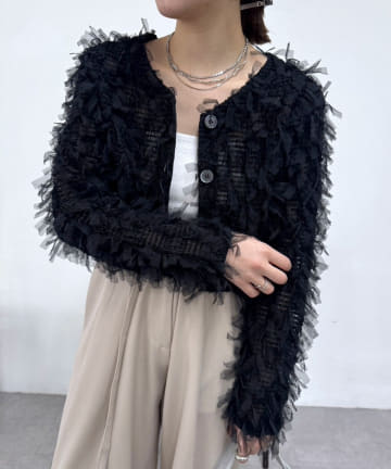 OUTLET(アウトレット) 【mystic】チュールリボンカーディガン