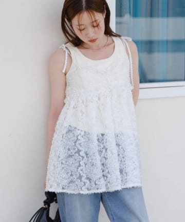 【前後2WAY】ウェーブ刺繍チュールチュニック