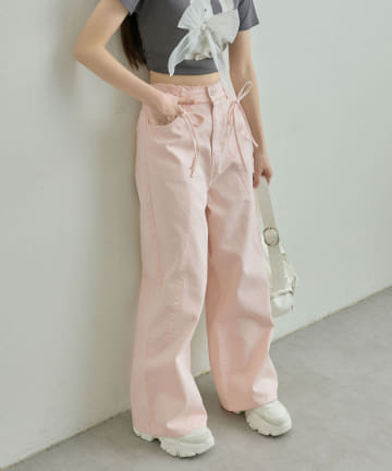 OLIVE des OLIVE(オリーブ デ オリーブ) 【S/Mサイズ展開】切り替えリボンデニムパンツ