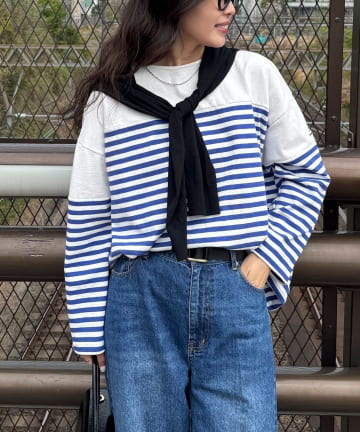 パネルボーダー刺繍プルオーバーカットソー
