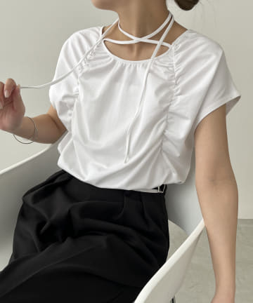 CAPRICIEUX LE'MAGE(カプリシュレマージュ) ギャザーフレンチTシャツ