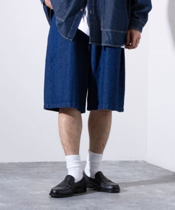 【GLOSTER/グロスター】8オンスデニム ワイドショートパンツ ハーフパンツ