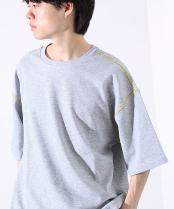 【GLOSTER/グロスター】ラダー配色ステッチ クルーネック半袖Tシャツ