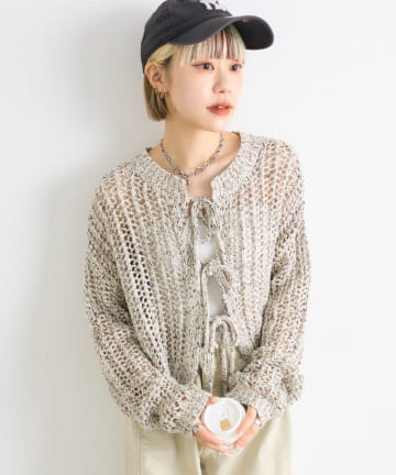 OUTLET(アウトレット) 【w closet】MIX透かしリボンカーディガン