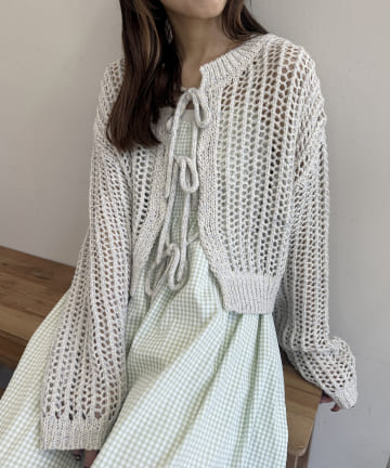 OUTLET(アウトレット) 【w closet】MIX透かしリボンカーディガン